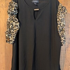 Madison Black Top with Leopard Print Puff Sleeves